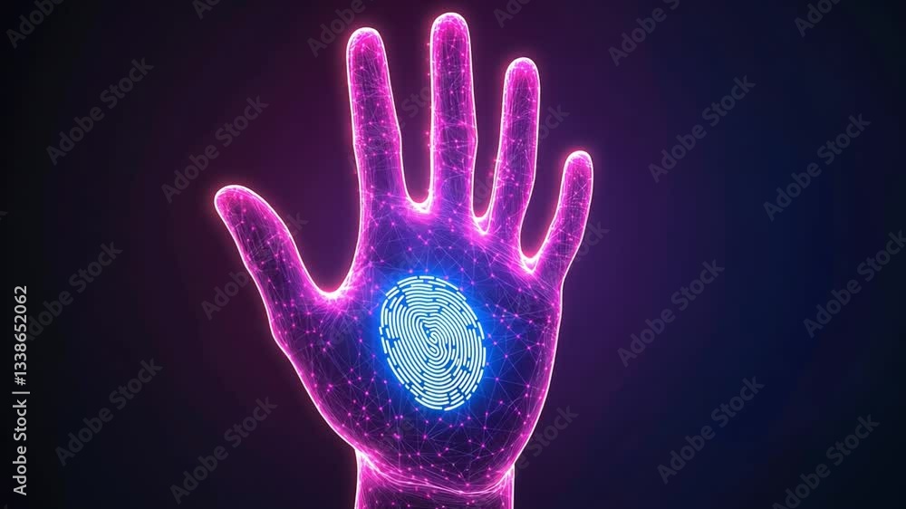 Poster glowing hand with digital fingerprint futuristic innovation in biometric technology and security for