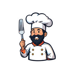chef with a spoon and fork with white back ground