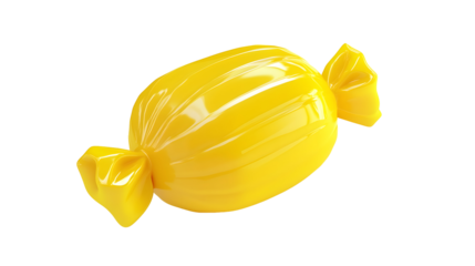 Yellow candy 3D render icon, glossy and delicious, cartoon minimal style, Transparent Background PNG