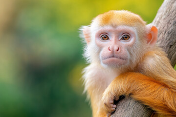 Obraz premium Curious monkey resting on branch, showcasing its expressive eyes
