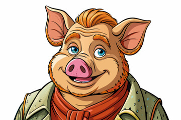 funny pig portrait with fashion wear in isolated background cartoon