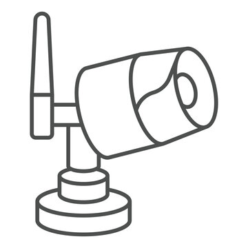 recommend clip art: Webcam with wifi antenna thin line icon, housekeeping and safety concept. Vector graphics. Wireless surveillance camera sign on white background, outline style icon for mobile or web design.