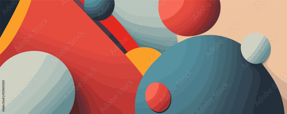 Poster abstract art with colorful geometric shapes in dynamic composition.