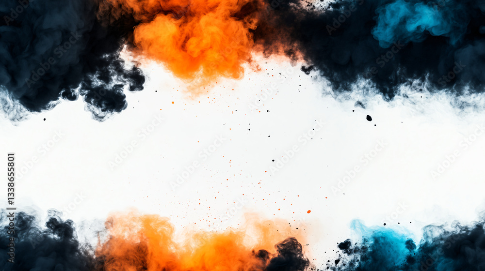 Poster colors clash in abstract explosion: a vivid display of dynamic colors colliding in mid-air, creating