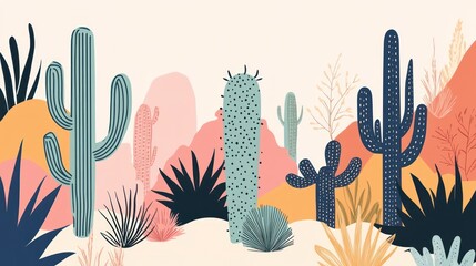 Obraz premium Colorful Cactus Landscape Illustration