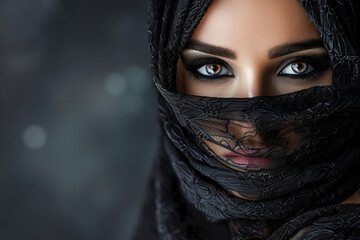 Naklejka premium Muslim woman in a hijab, islamic culture created with generative AI
