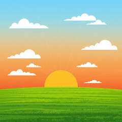 Obraz premium Sunrise Over the Green Fields