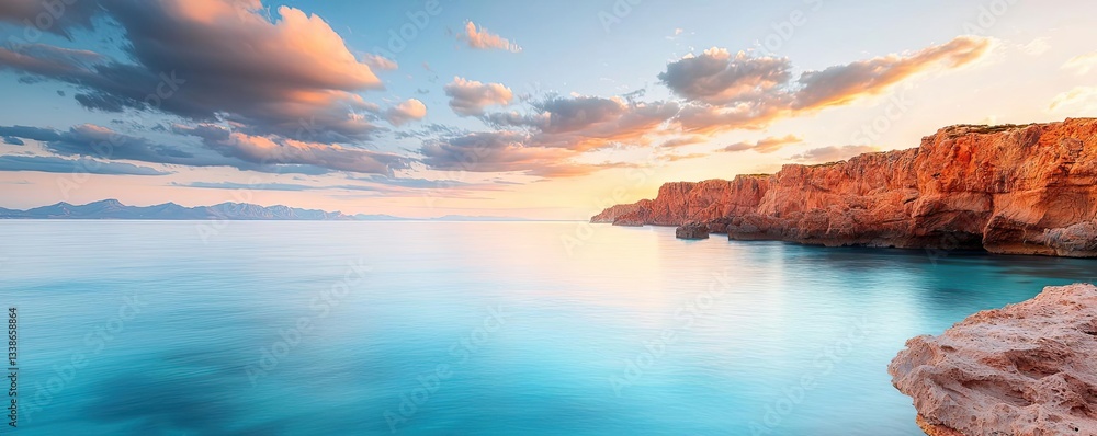 Aufkleber seaside cliffs landscapes idea. serene coastline at sunset with tranquil waters and dramatic cliffs 