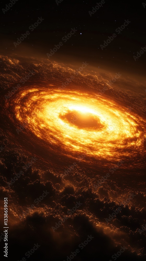 Poster captivating cosmic vortex of fiery energy and swirling celestial clouds in a vast and infinite unive