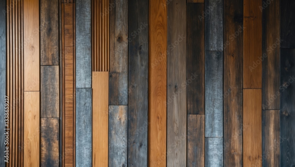 Poster vertical textures of rustic wooden interior walls featuring warm browns and cool grays with alternat