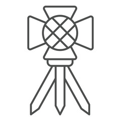 Spotlight on tripod stand thin line icon, photography and lighti concept. Vector graphics. Studio floodlight sign on white background, outline style icon for mobile or web design.