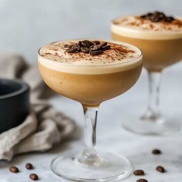 Elegant frozen espresso martini topped with coffee beans