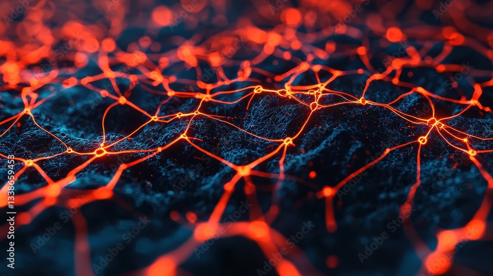 Poster Abstract representation of interconnected lines and nodes creating a glowing network on a dark surface