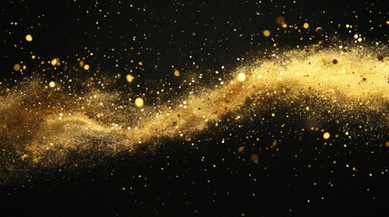 Obraz premium Luxurious Gold Glitter Powder Splash on Black Background for Glamorous Designs
