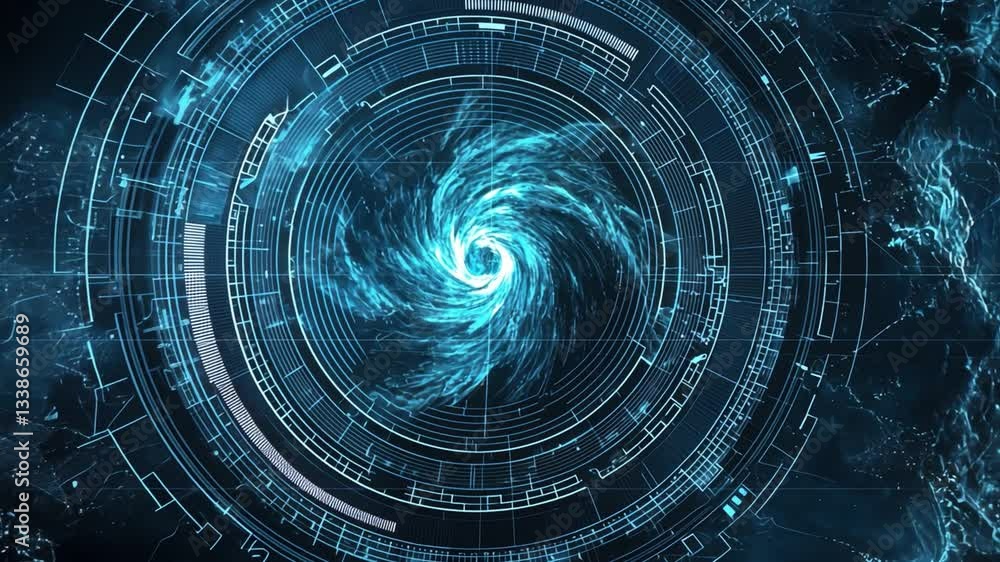 Aufkleber abstract digital vortex with glowing blue swirls and detailed geometric patterns, representing scien