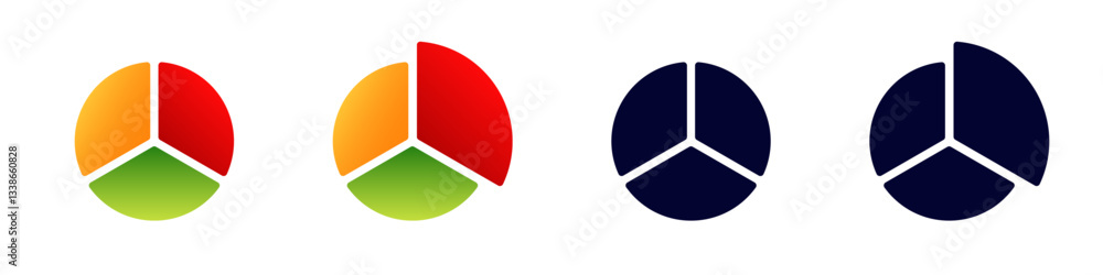 Poster colorful pie chart with three sections transitioning to solid black icons, showcasing a visual compa