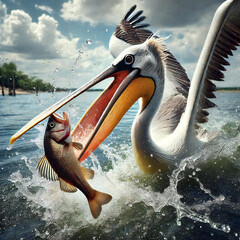魚を食べるペリカン[GenerativeAGI]