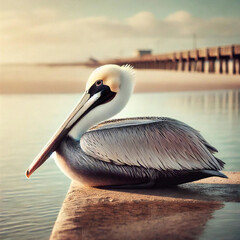 水辺にいるペリカン[GenerativeAi]