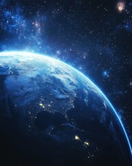 Obraz premium Captivating Earth View from Space with City Lights and Starry Sky a Cosmic Perspective of Our Planet
