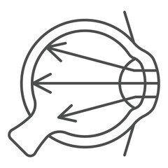 Light beam in eye thin line icon, optics and vision concept. Vector graphics. Human eye organ with ray arrows sign on white background, outline style icon for mobile or web design.