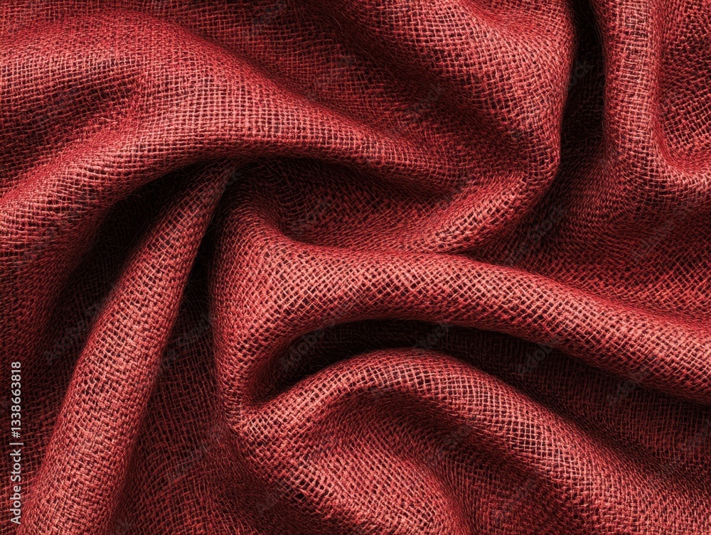 Poster luxurious crimson burlap fabric with intricate weave and soft folds creating a rich textured backgro