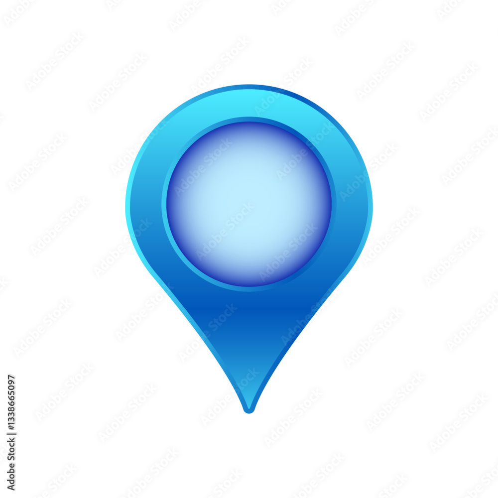 Poster bright blue location pin with gradient shade, commonly used in map and navigation applications.