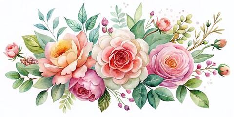 Watercolor Floral Elements: Delicate Botanical Illustration with Copy Space