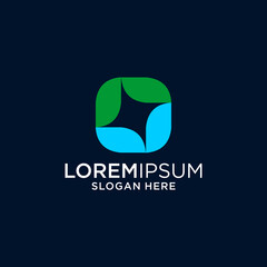 Abstract Green And Blue Square Leaf Logo Design