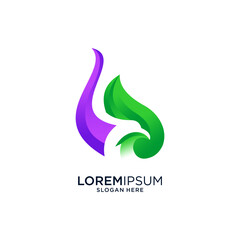 Abstract Green And Purple Leaves Logo Design