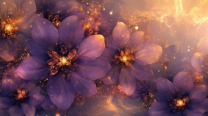 Elegant Purple and Gold Floral Pattern on Soft Background