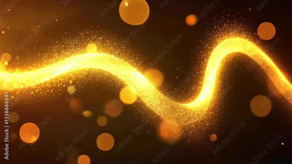 Poster shimmering golden wave of light sparkles against dark background, creating elegant and magical atmos