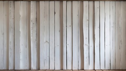 White wooden wall panels displaying a textured pattern with natural grains and knots, arranged vertically for a rustic and minimalist aesthetic.