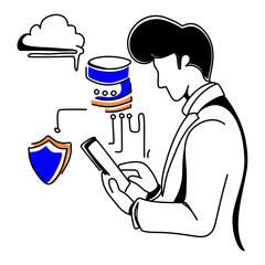 Data Scientist Illustration Depicting Data Analysis, Cloud Computing, AI, and Security Concepts. Perfect for UI UX Design, Presentations, and Tech Related Projects