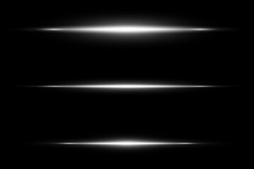 Set of white horizontal lines of light.Laser beams.On a dark background.
