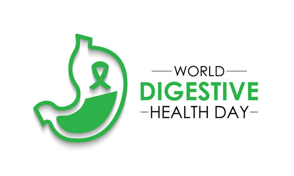 World Digestive Health Day Banner and web design. Digestive Wellness Starts Here Support Stomach Health Awareness month is May. Banner poster, flyer and background design template.