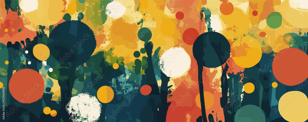 Poster abstract colorful expression: vibrant circles and dynamic brush strokes in modern artwork.