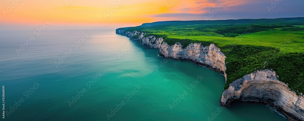 Aufkleber seaside cliffs landscapes idea. a breathtaking coastal view featuring cliffs and a serene ocean at s