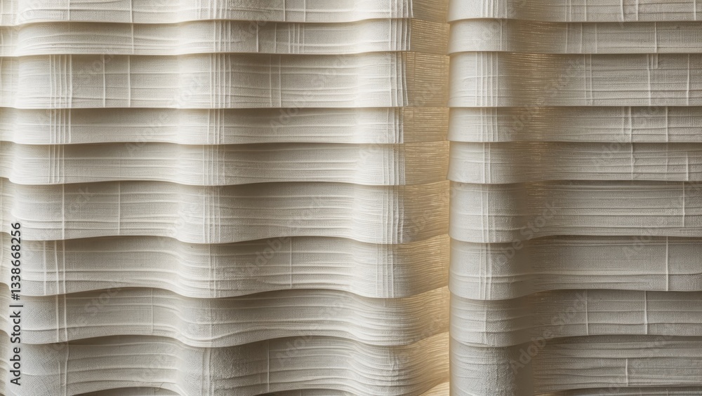 Poster elegant fabric window shades with soft cream tones and subtle wavy textures, creating a warm, diffus