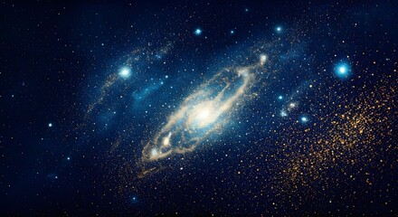 Fototapeta premium A cosmic-inspired glitter galaxy with deep blues and sparkling gold dust, Ai Generated