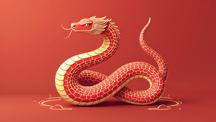 Obraz premium snake zodiac symbol featuring red gold vector flat