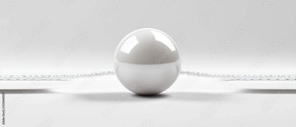 Poster serene white sphere with delicate silver chain on a minimalist backdrop capturing reflections and su