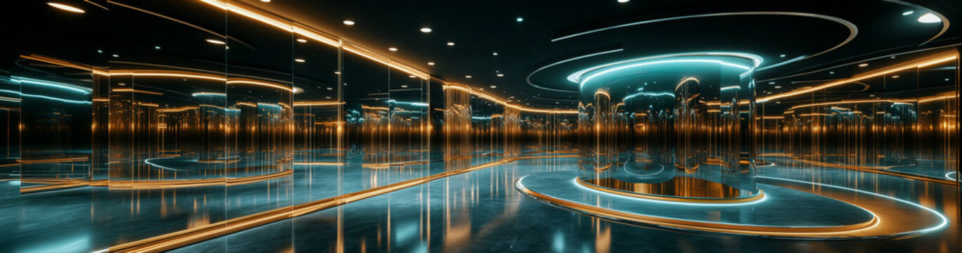 luxurious coridor with mirrors and glass walls