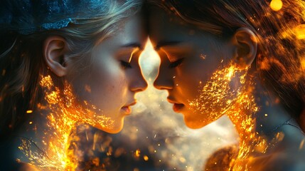 Opposites Attract: Two Girls Embracing Love in Elemental Harmony