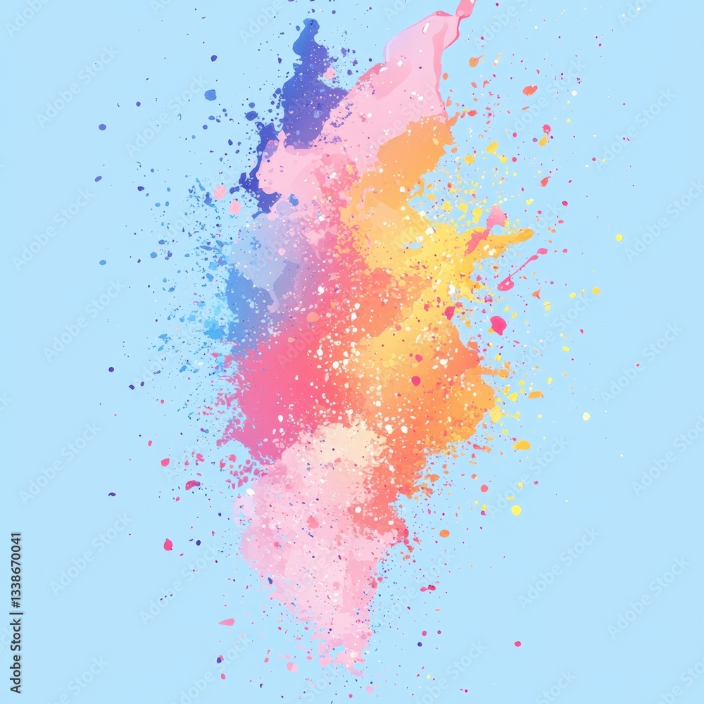Poster abstract explosion of vibrant colors on light blue canvas creating a dynamic and artistic splash eff