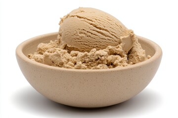 Creamy Peanut Butter Ice Cream in a Light Beige Bowl on a White Background
