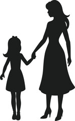 Elegant Silhouette of Mother and Daughter Holding Hands – Mother's Day Vector Illustration
