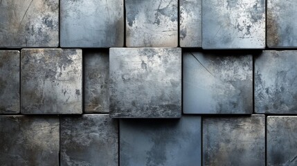 Abstract Textured Metal Block Wall Design
