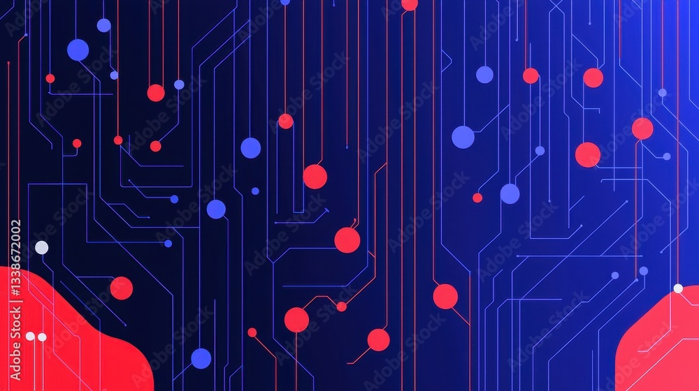 Aufkleber abstract technology background with circuits and colorful circles on dark blue canvas
