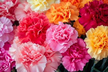 Bright and Colorful Carnation Flowers in Various Sizes Showcased in a Vibrant Floral Display Generative AI