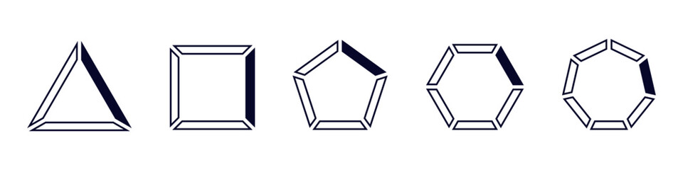 A set of geometric shapes: triangle, square, pentagon, hexagon, and octagon with simple outlines.